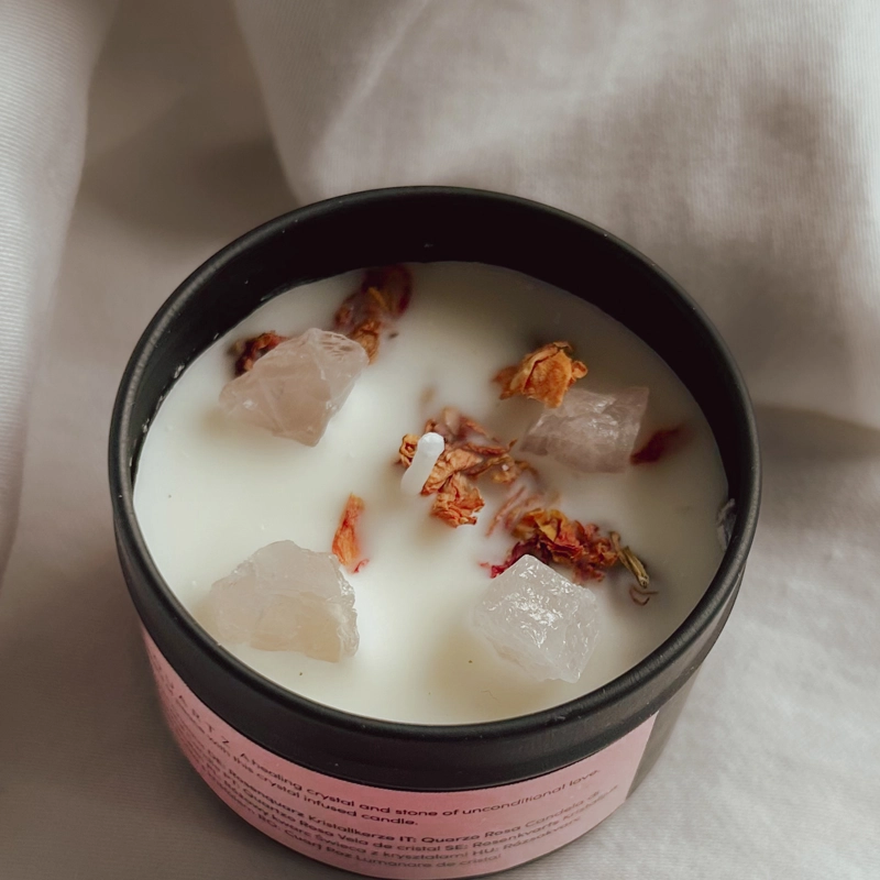 candele naturali con cristalli